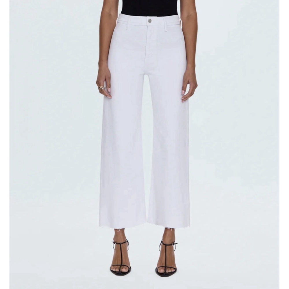 Pistola Penny High-Rise Wide-Leg Crop Jeans Sz 25 White Blizzard Raw Hem Stretch